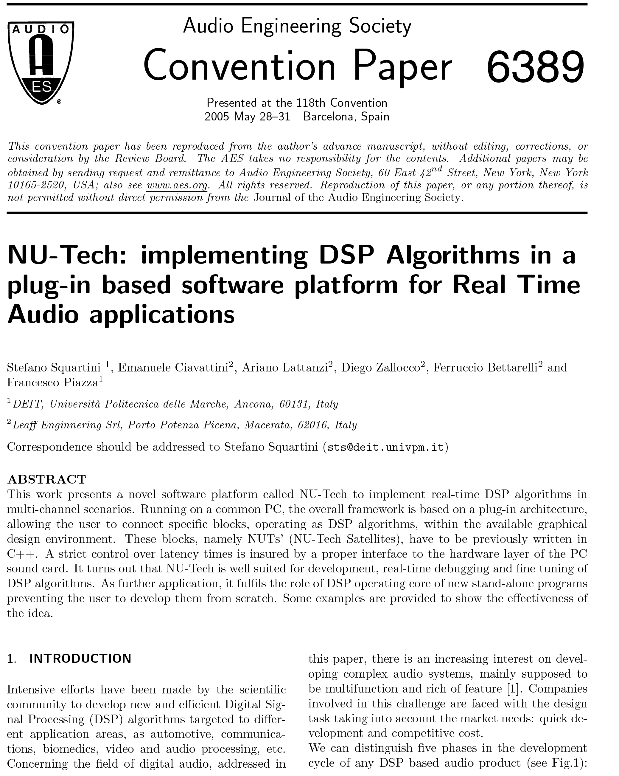 Aes E Library Nu Tech Implementing Dsp Algorithms In A Plug In Based