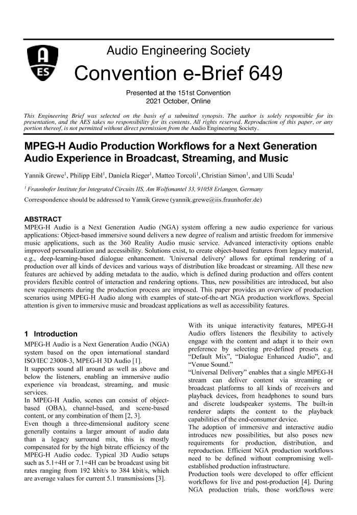 AES E Library MPEG H Audio Production Workflows For A Next Generation