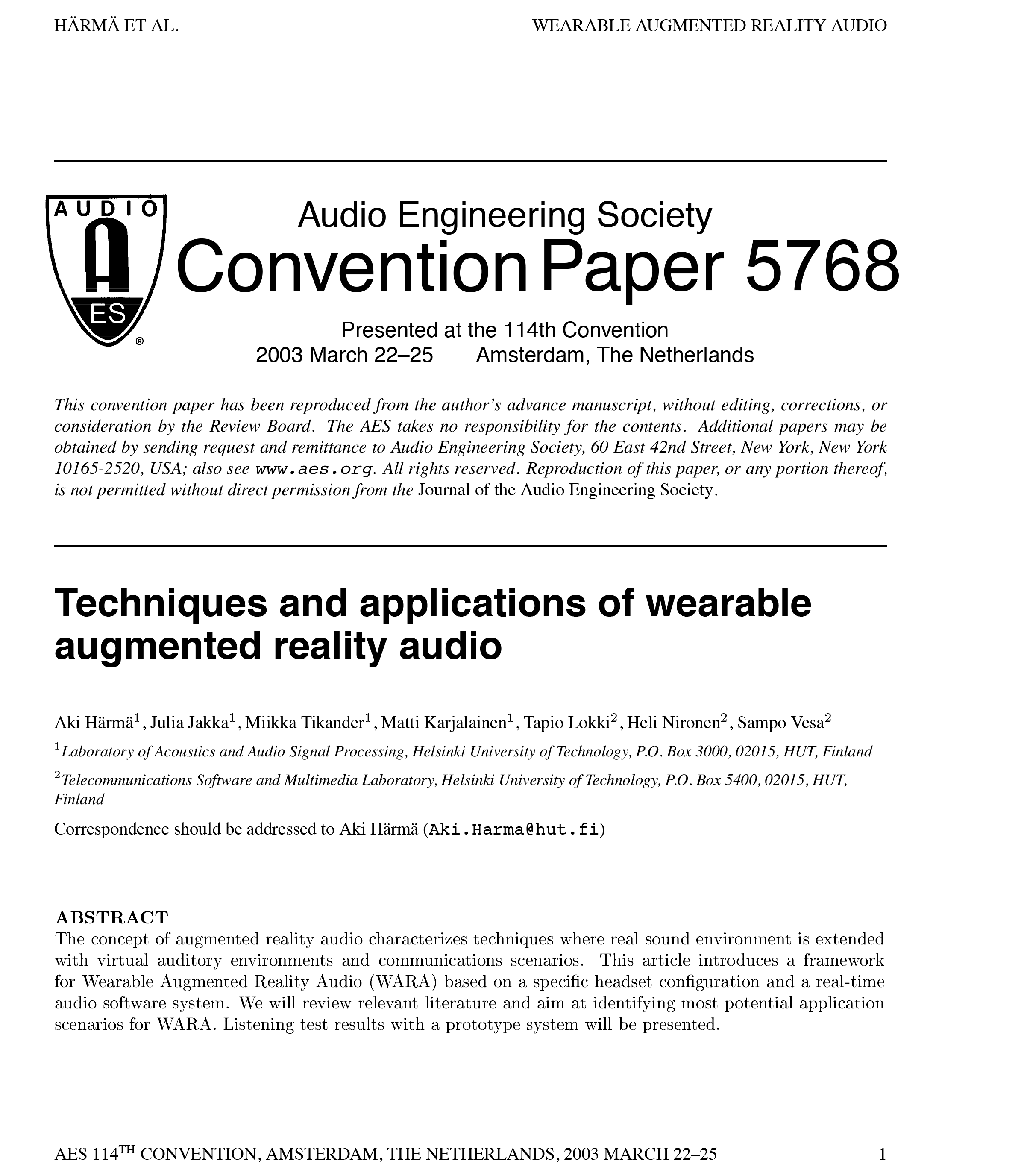 AES E-Library » Techniques and Applications of Wearable Augmented ...