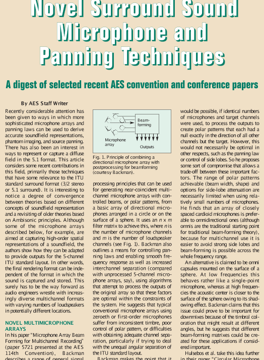 AES E-Library » Novel Surround Sound Microphone And Panning Techniques ...