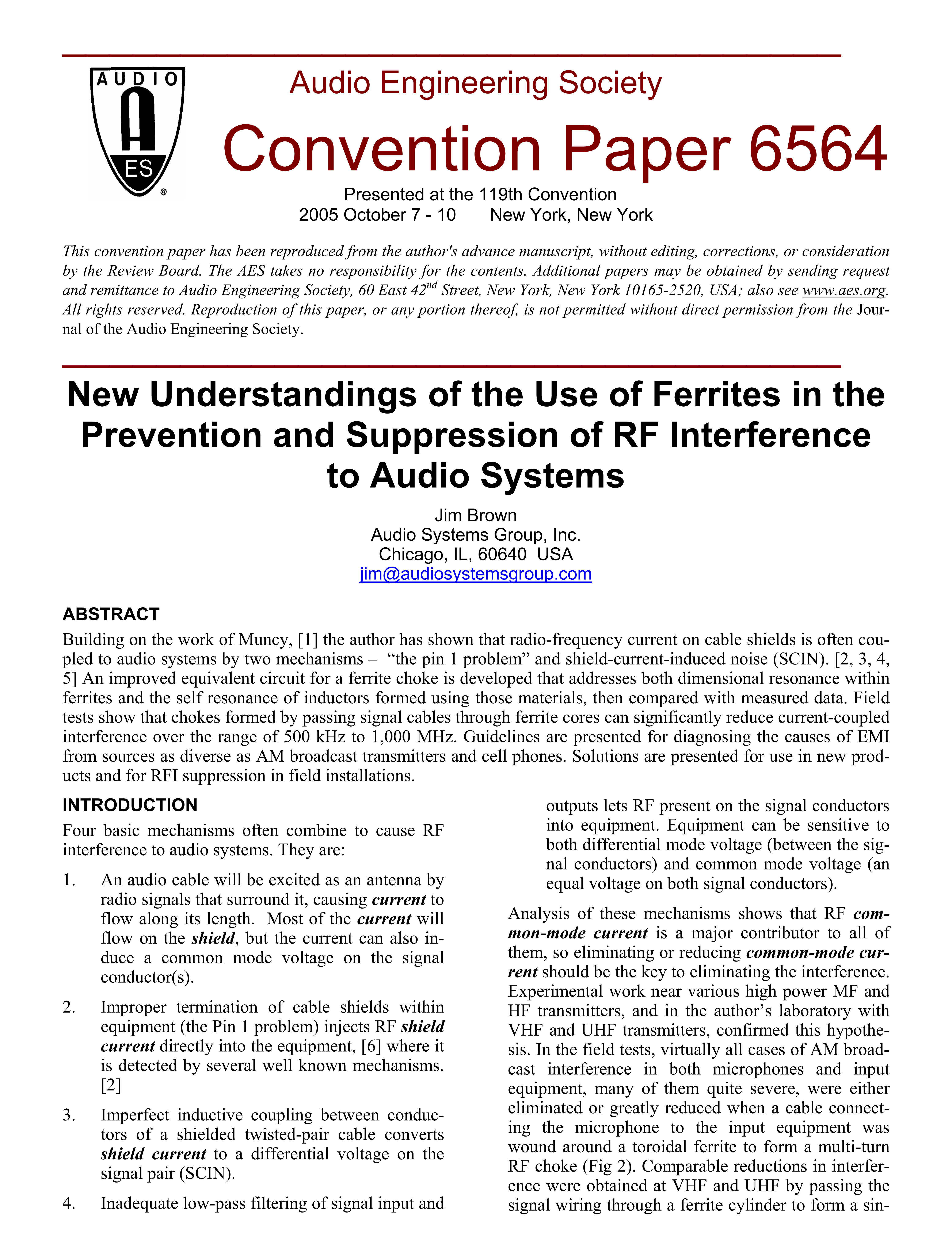 AES ELibrary » New Understandings of the Use of Ferrites in the