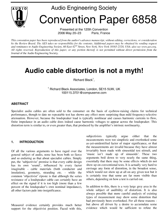 AES ELibrary » Audio Cable Distortion is Not a Myth!