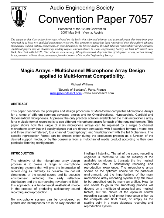 AES ELibrary » Magic Arrays — Multichannel Microphone Array Design