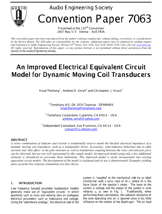 AES ELibrary » An Improved Electrical Equivalent Circuit Model for