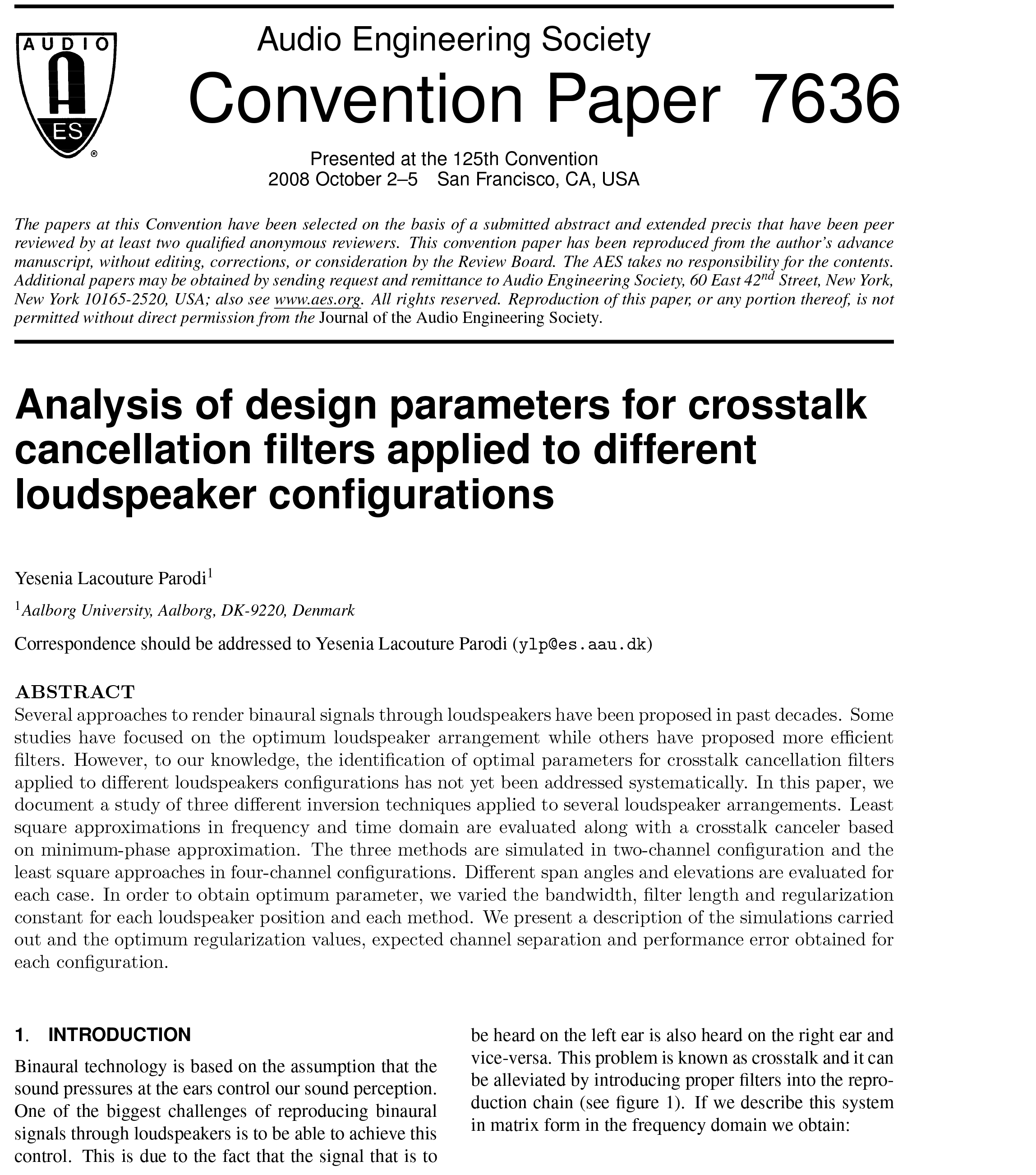 AES ELibrary » Analysis of Design Parameters for Crosstalk