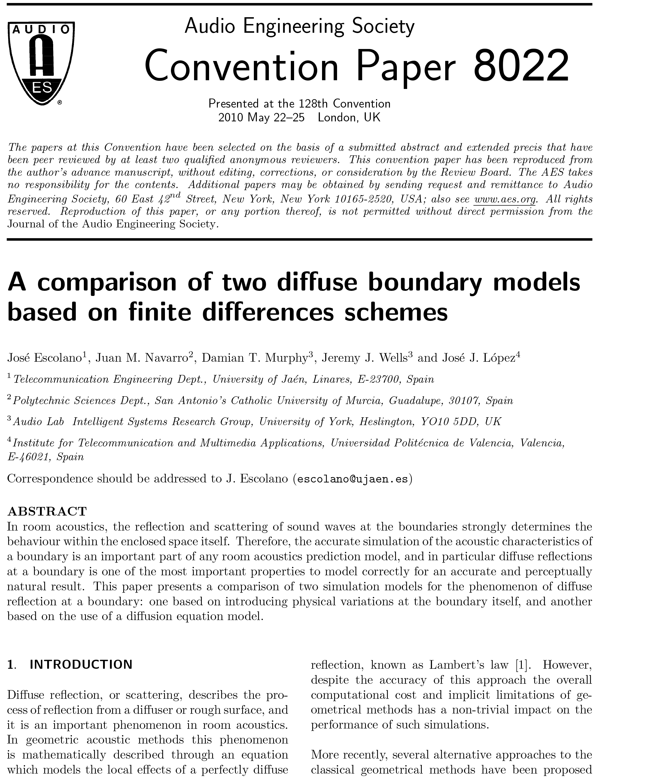 AES E Library A Comparison Of Two Diffuse Boundary Models Based On 