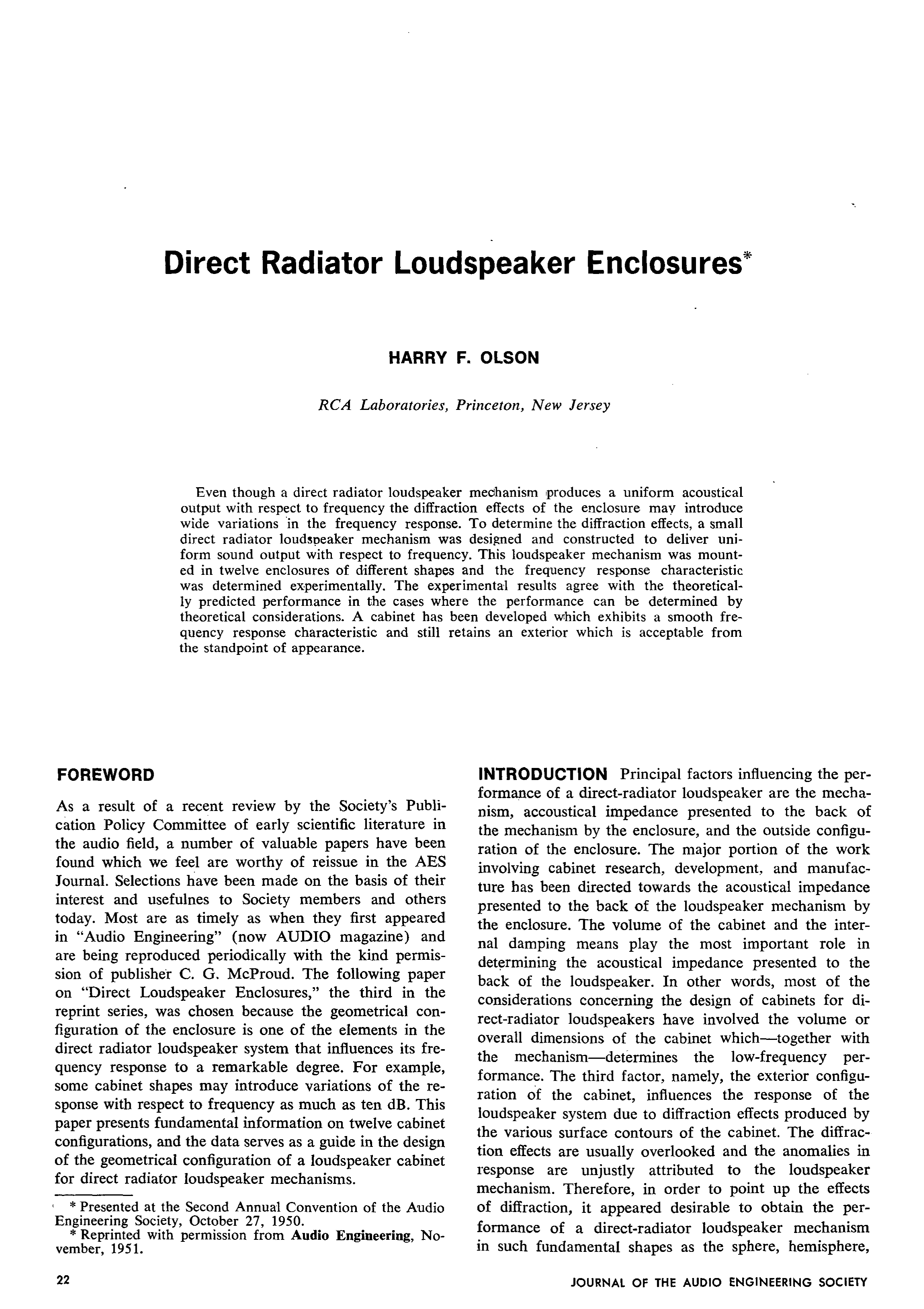 AES ELibrary » Direct Radiator Loudspeaker Enclosures