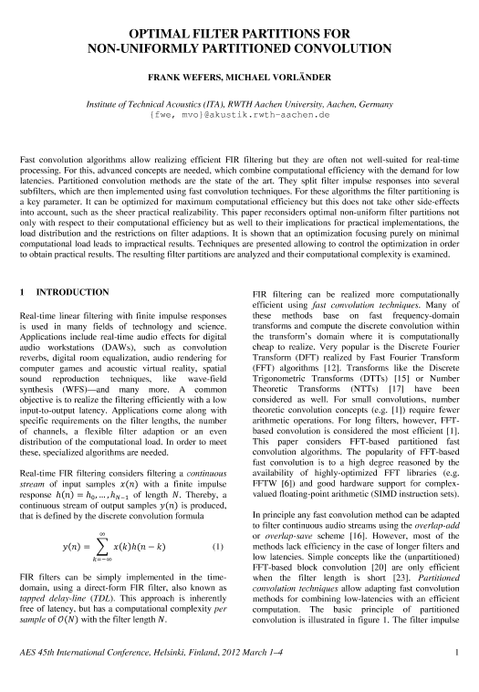 AES ELibrary » Optimal Filter Partitions for NonUniformly Partitioned