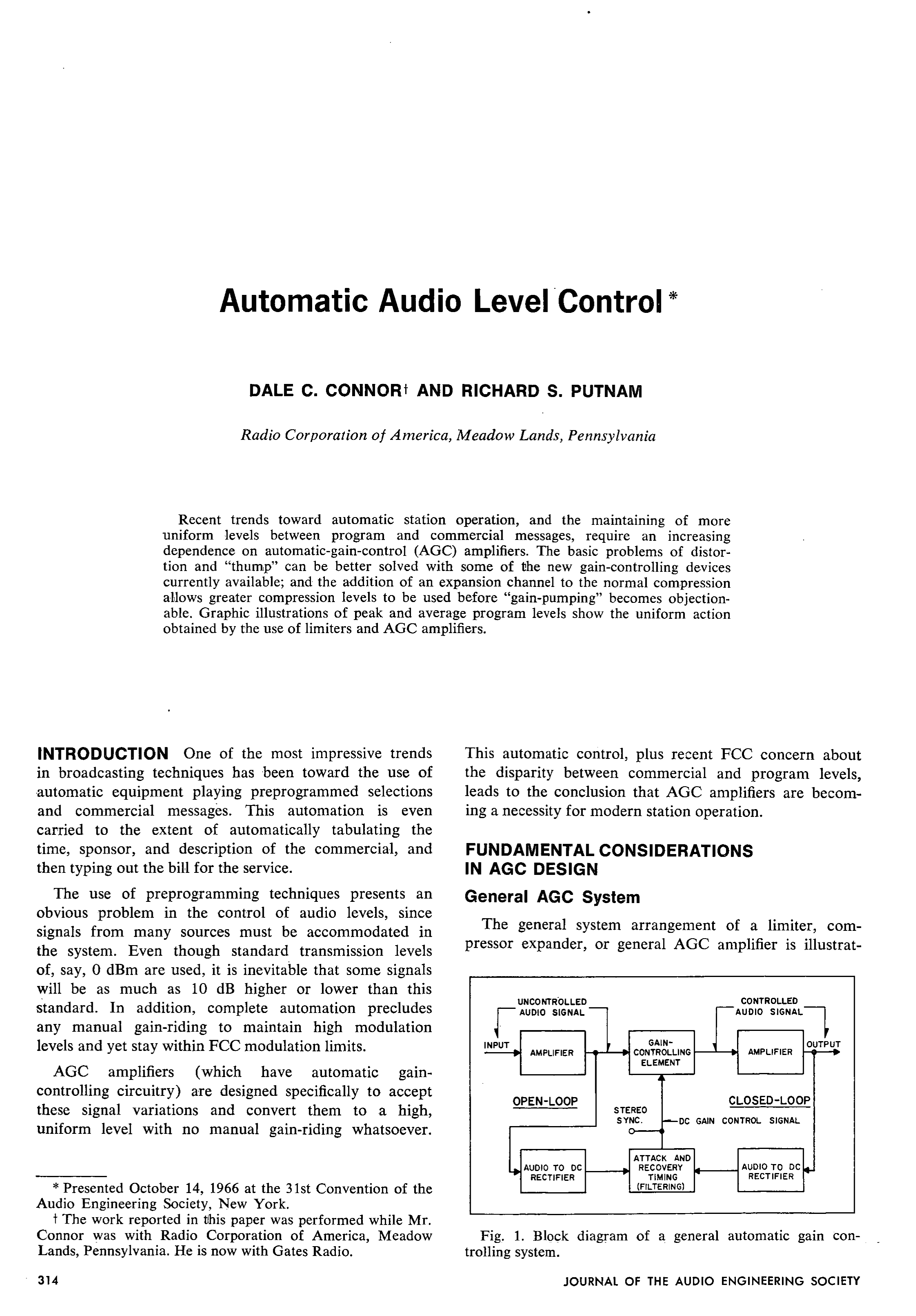 AES ELibrary » Automatic Audio Level Control