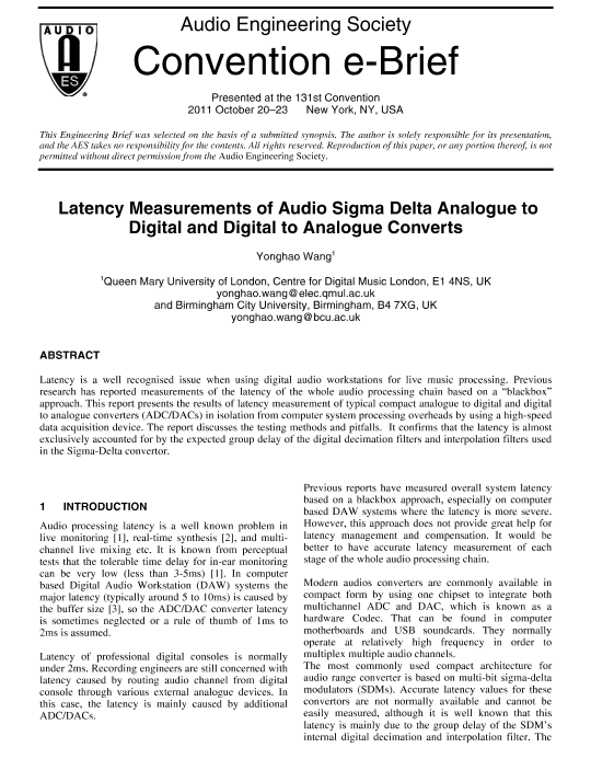 Aes E Library Latency Measurements Of Audio Sigma Delta Analog