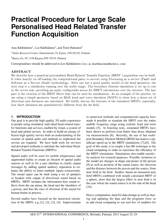 AES E-Library » Practical Procedure for Large Scale Personalized Head  Related Transfer Function Acquisition