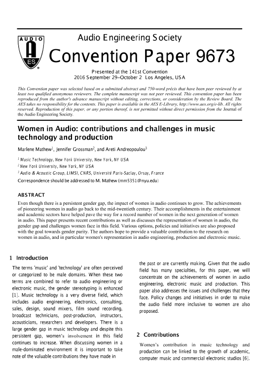 Aes E Library Women In Audio Contributions And Challenges In