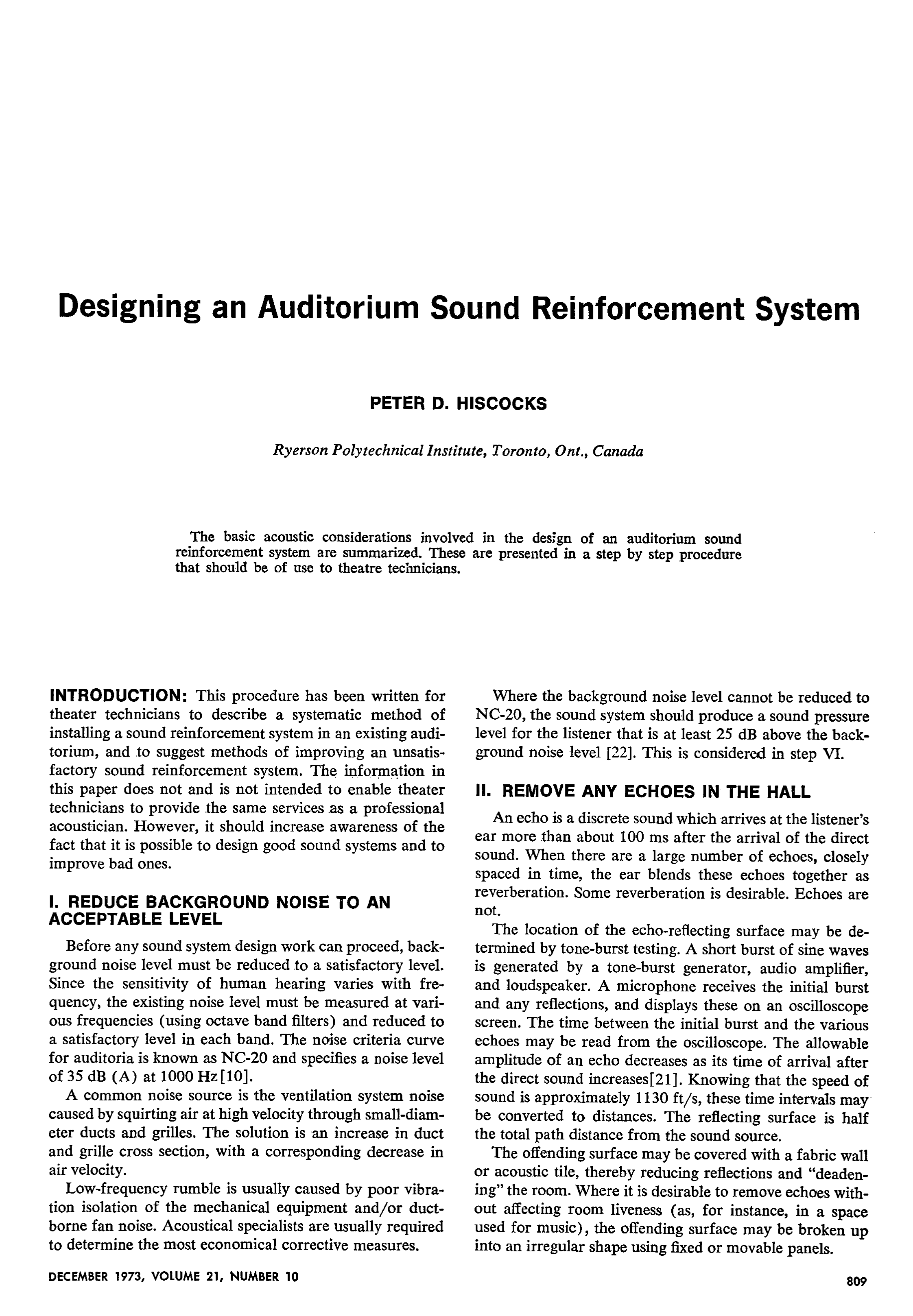 AES E-Library » Designing an Auditorium Sound Reinforcement System