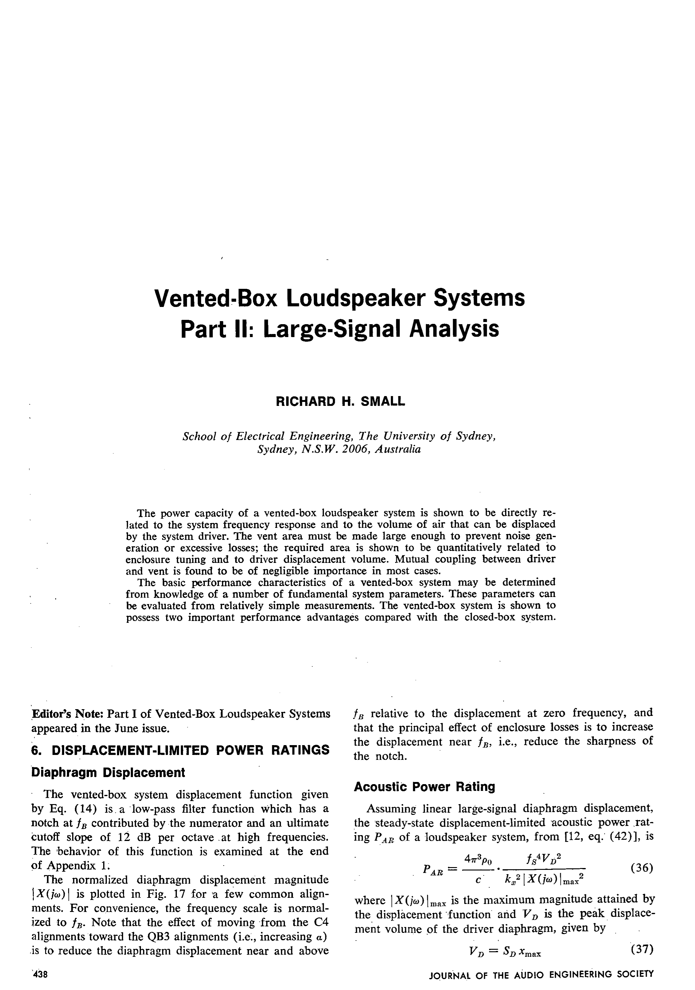 AES ELibrary » VentedBox Loudspeaker SystemsPart 2 LargeSignal