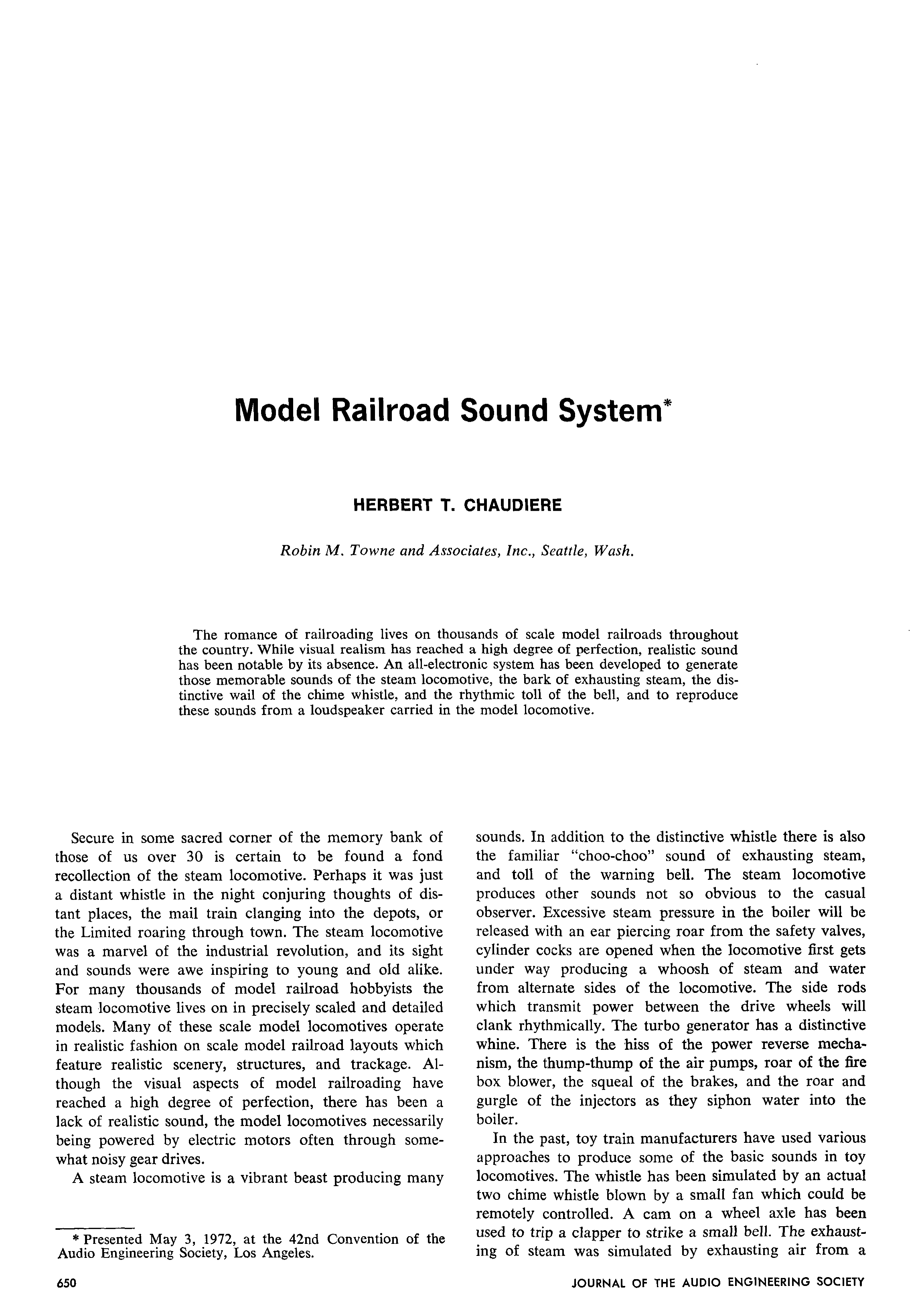 Aes E Library Model Railroad Sound System