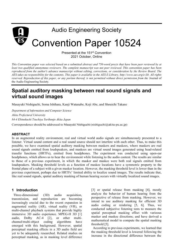 AES E-Library » Spatial auditory masking between real sound signals and ...