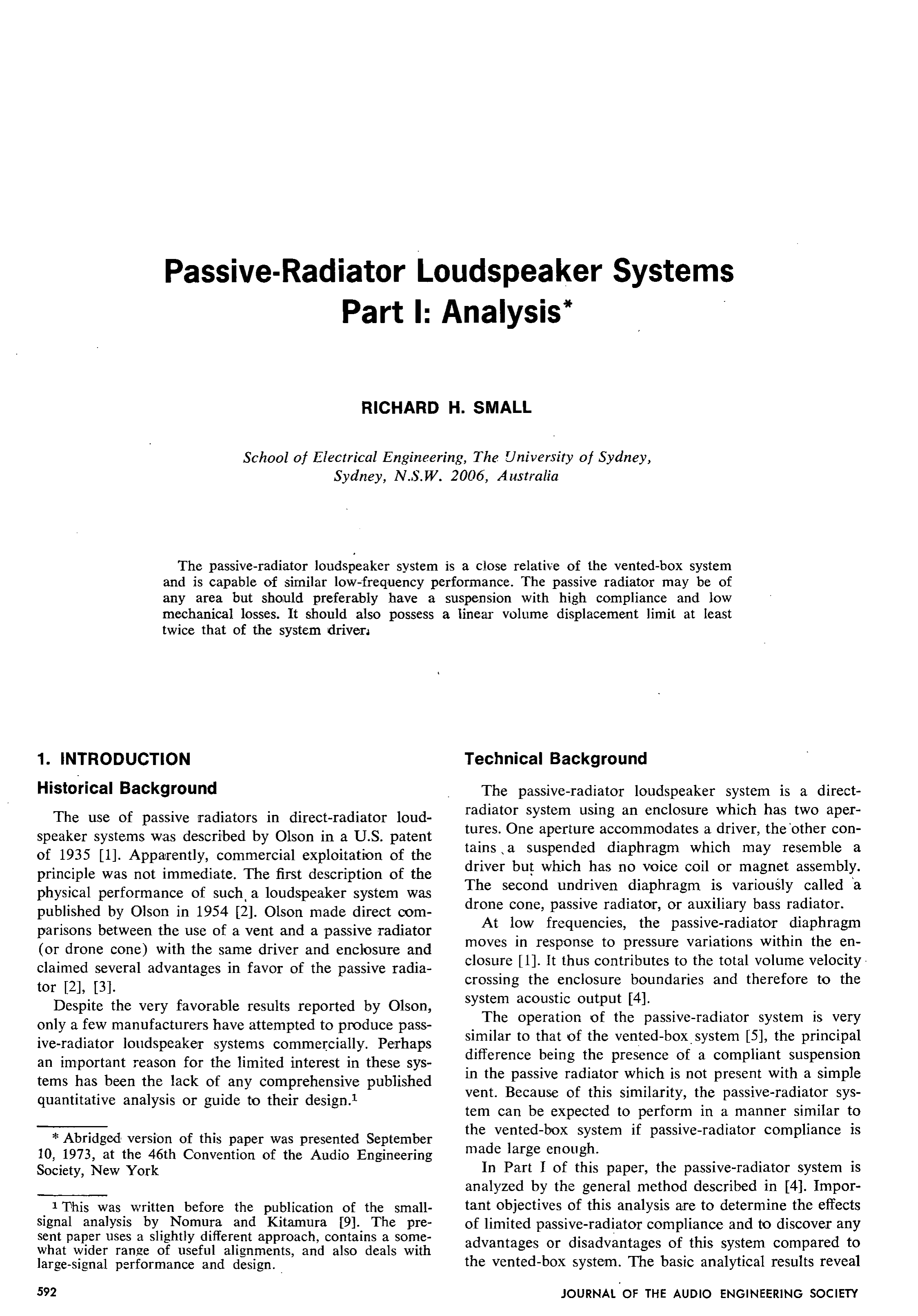 AES ELibrary » PassiveRadiator Loudspeaker Systems Part 1 Analysis