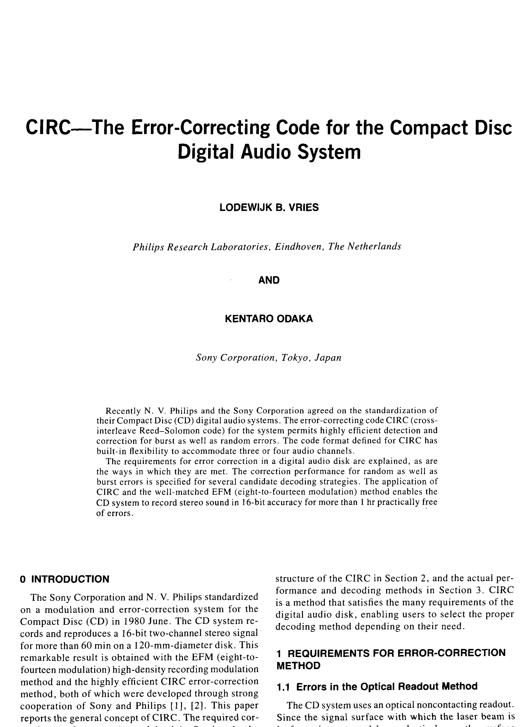 AES ELibrary » CIRCThe ErrorCorrecting Code for the Compact Disc Digital Audio System