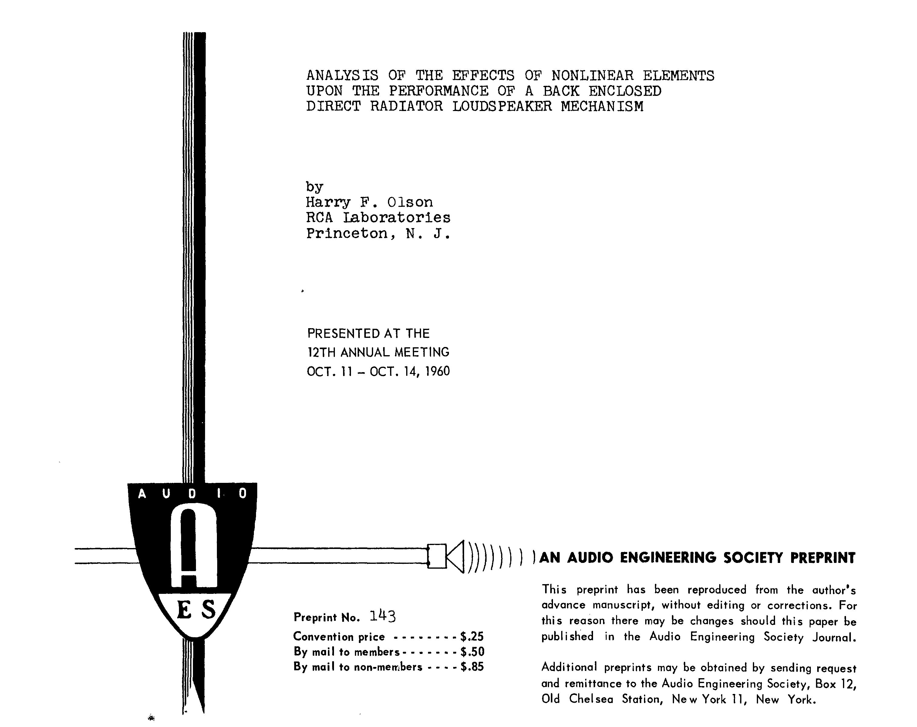 AES ELibrary » Analysis of the Effects of Elements Upon the Performance of a Back