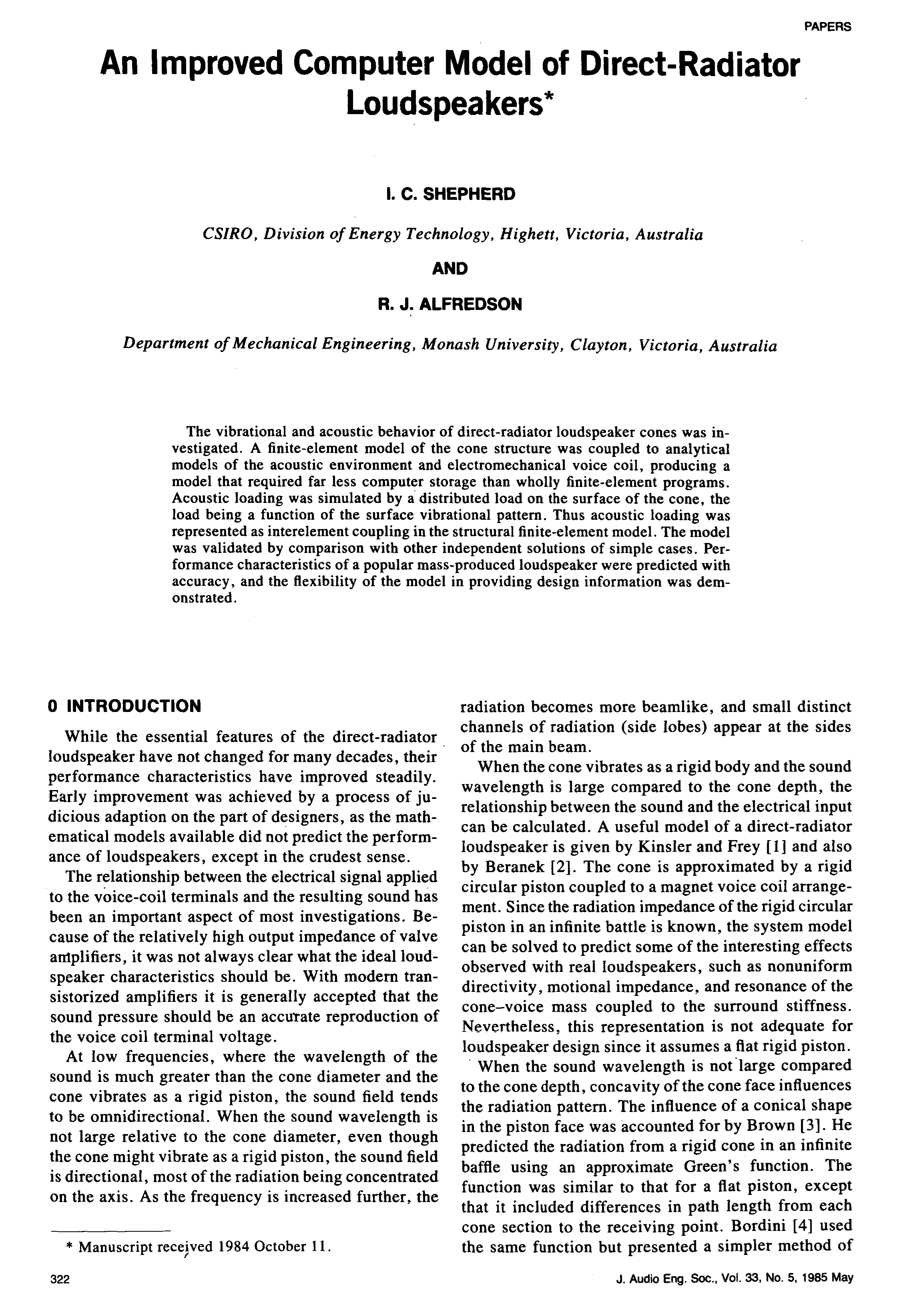 AES ELibrary » An Improved Computer Model of DirectRadiator Loudspeakers