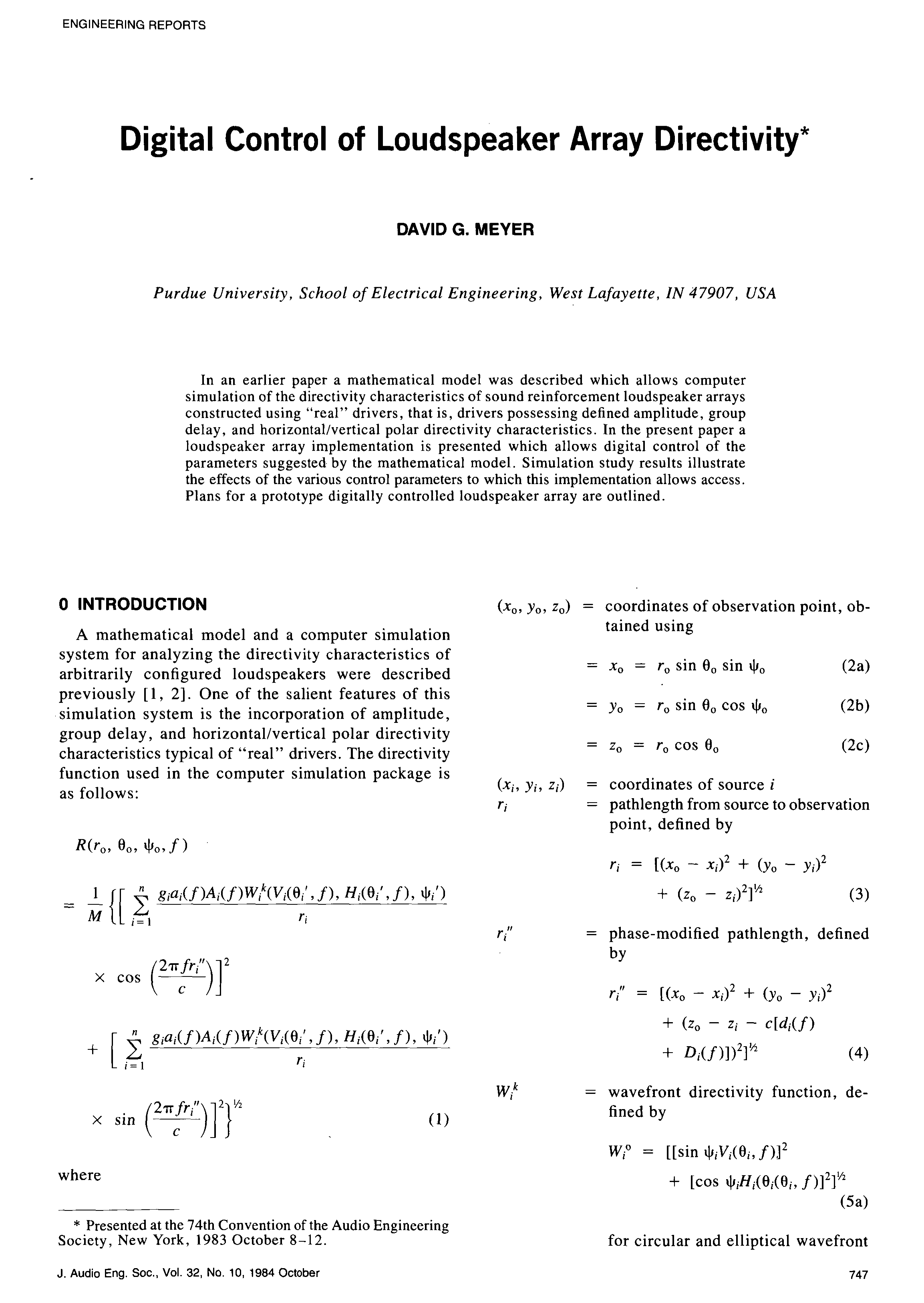 Aes E Library Digital Control Of Loudspeaker Array Directivity