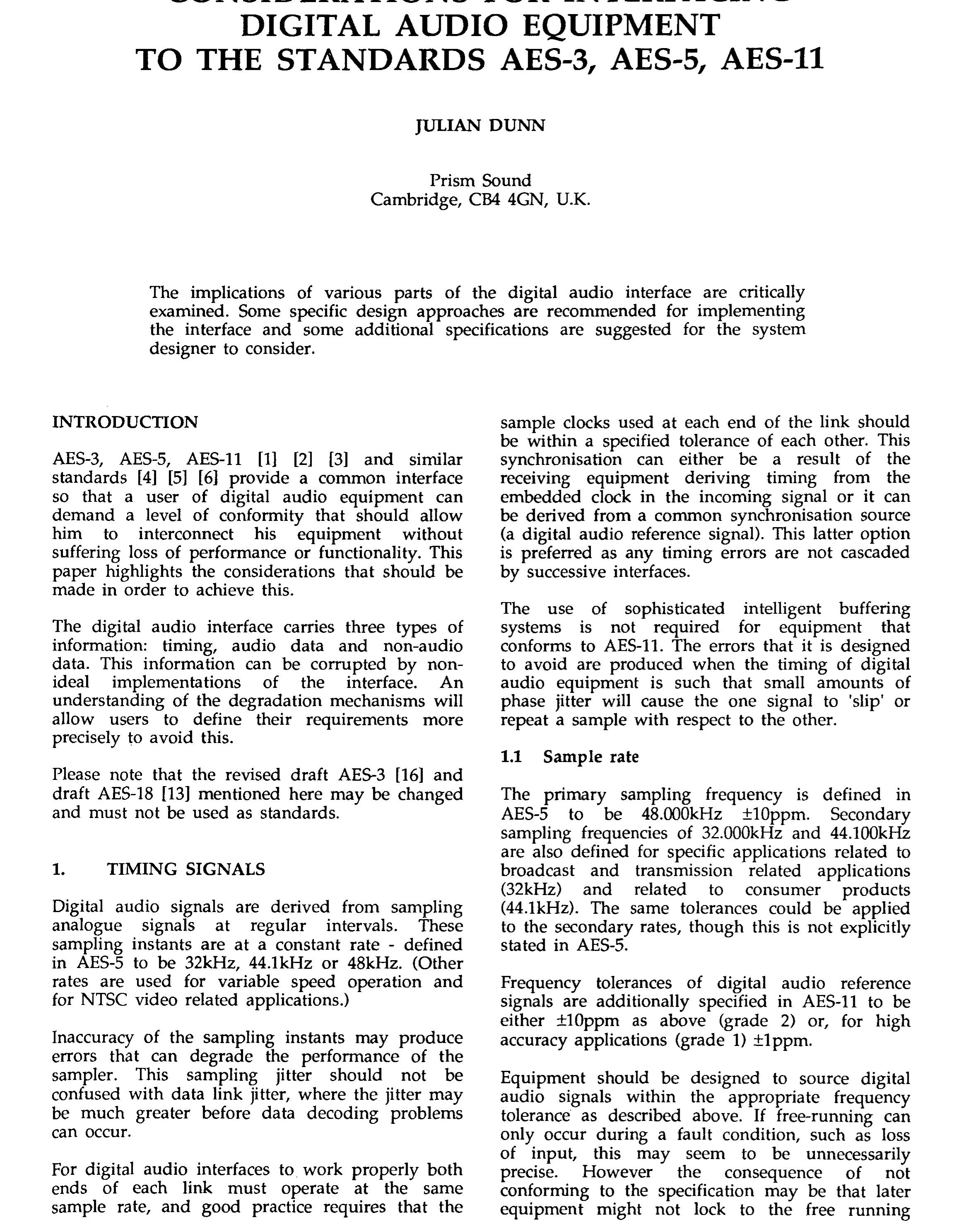 AES E-Library » Considerations For Interfacing Digital Audio Equipment ...