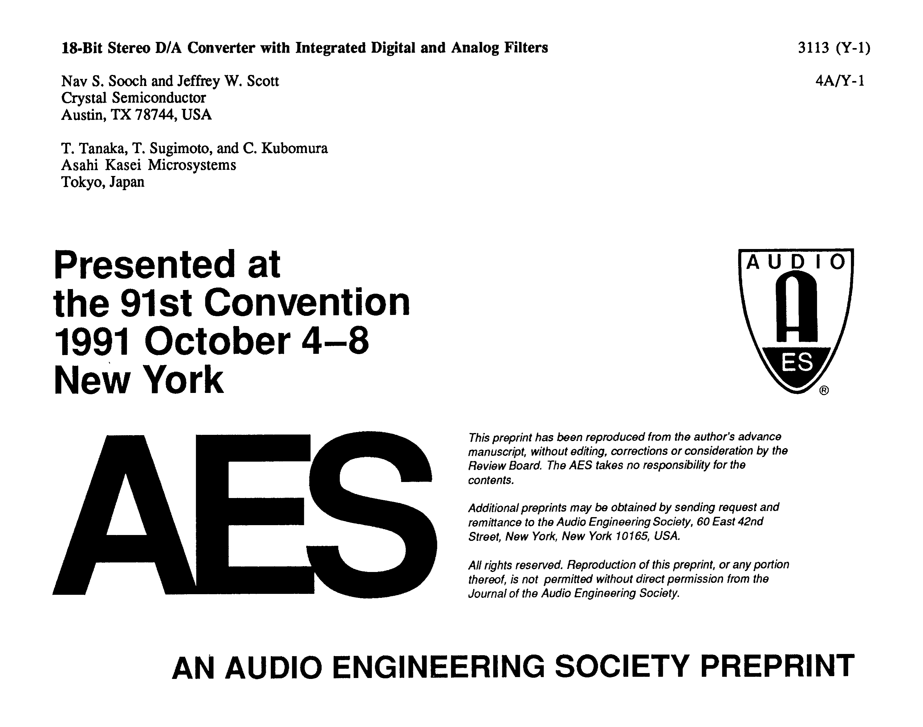 AES ELibrary » 18Bit Stereo D/A Converter with Integrated Digital and