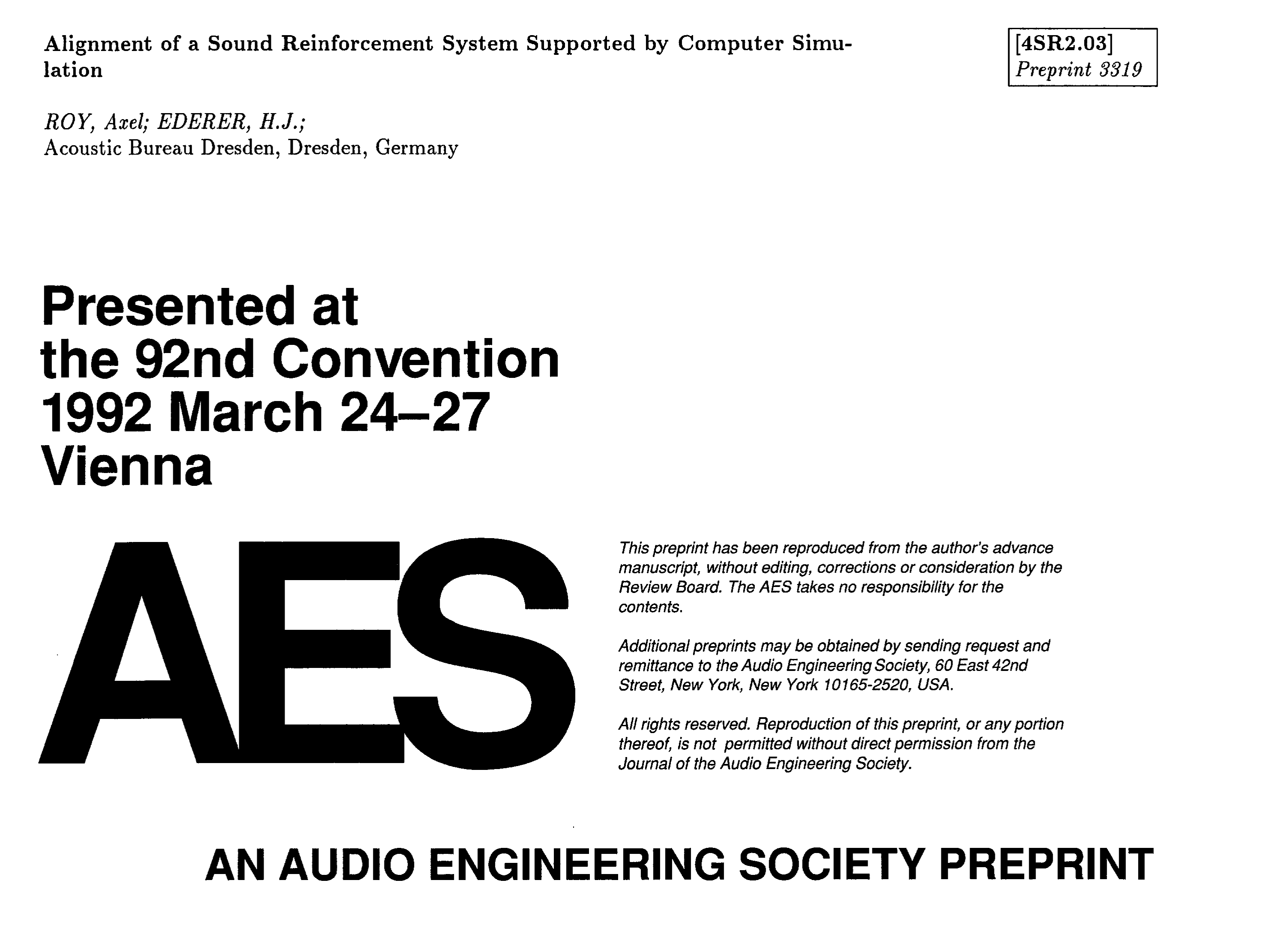 AES E-Library » Alignment of a Sound Reinforcement System