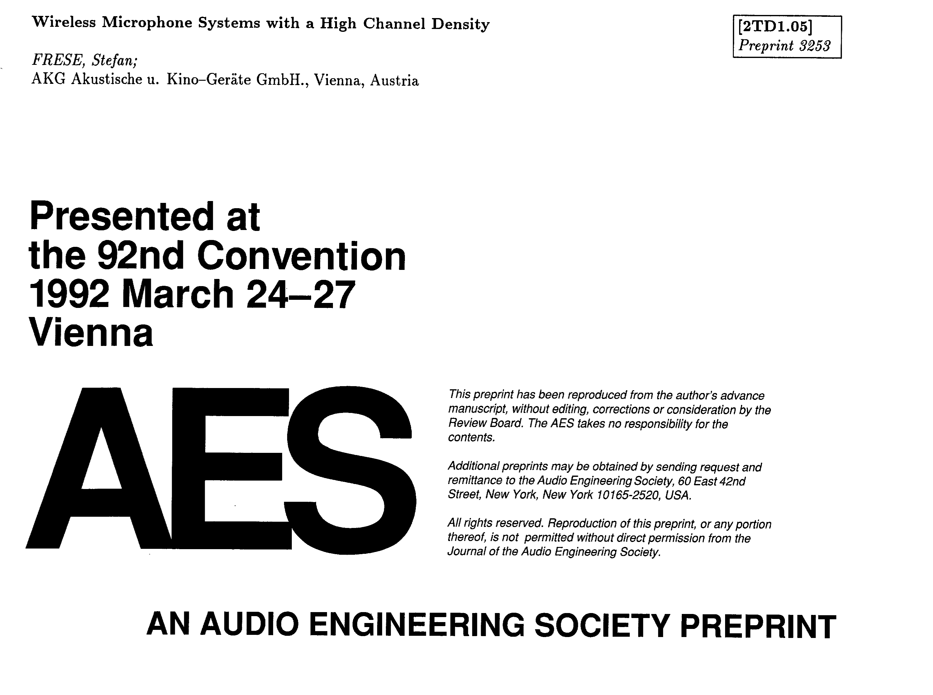 AES E Library Wireless Microphone Systems with a High Channel