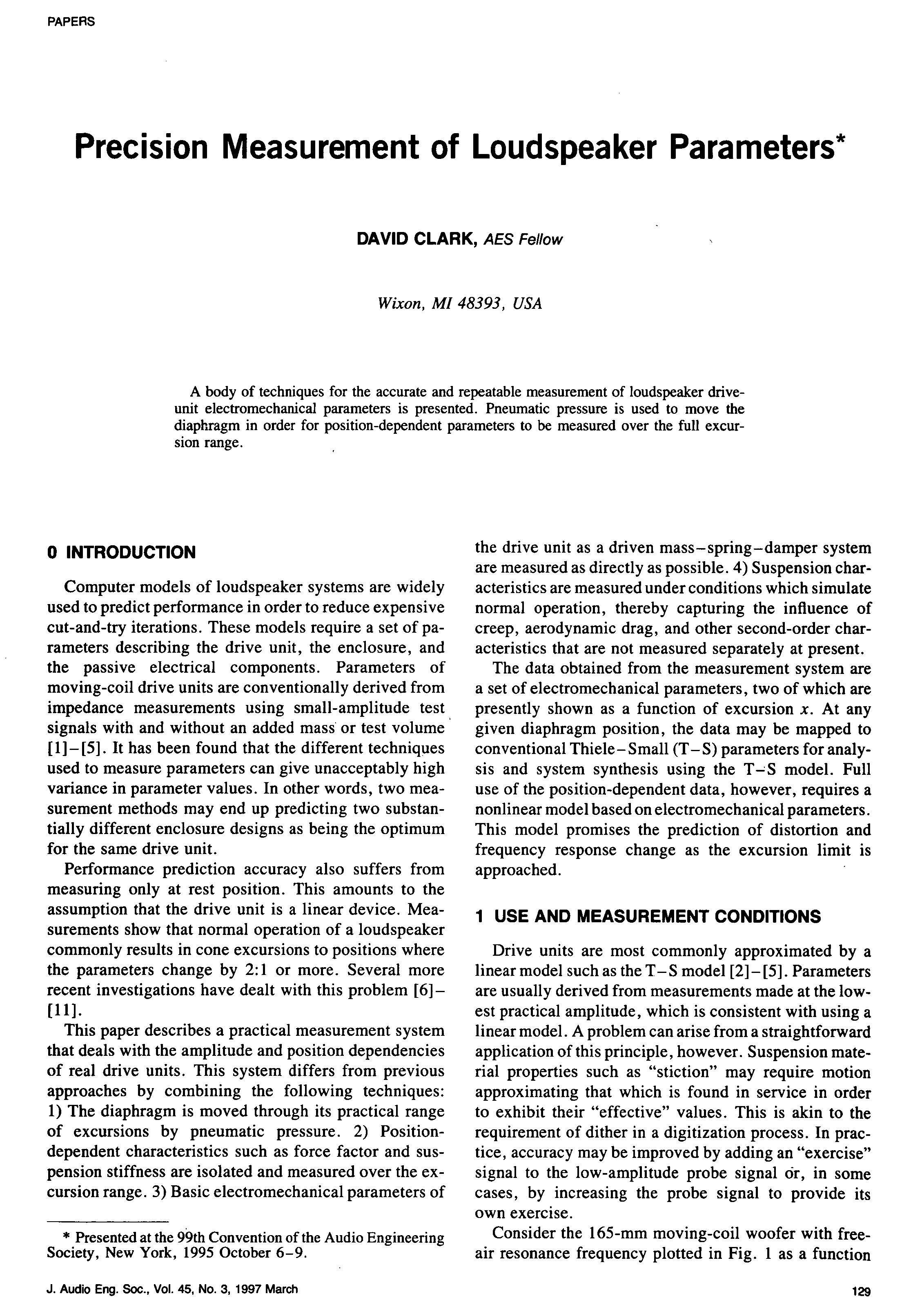 AES ELibrary » Precision Measurement of Loudspeaker Parameters