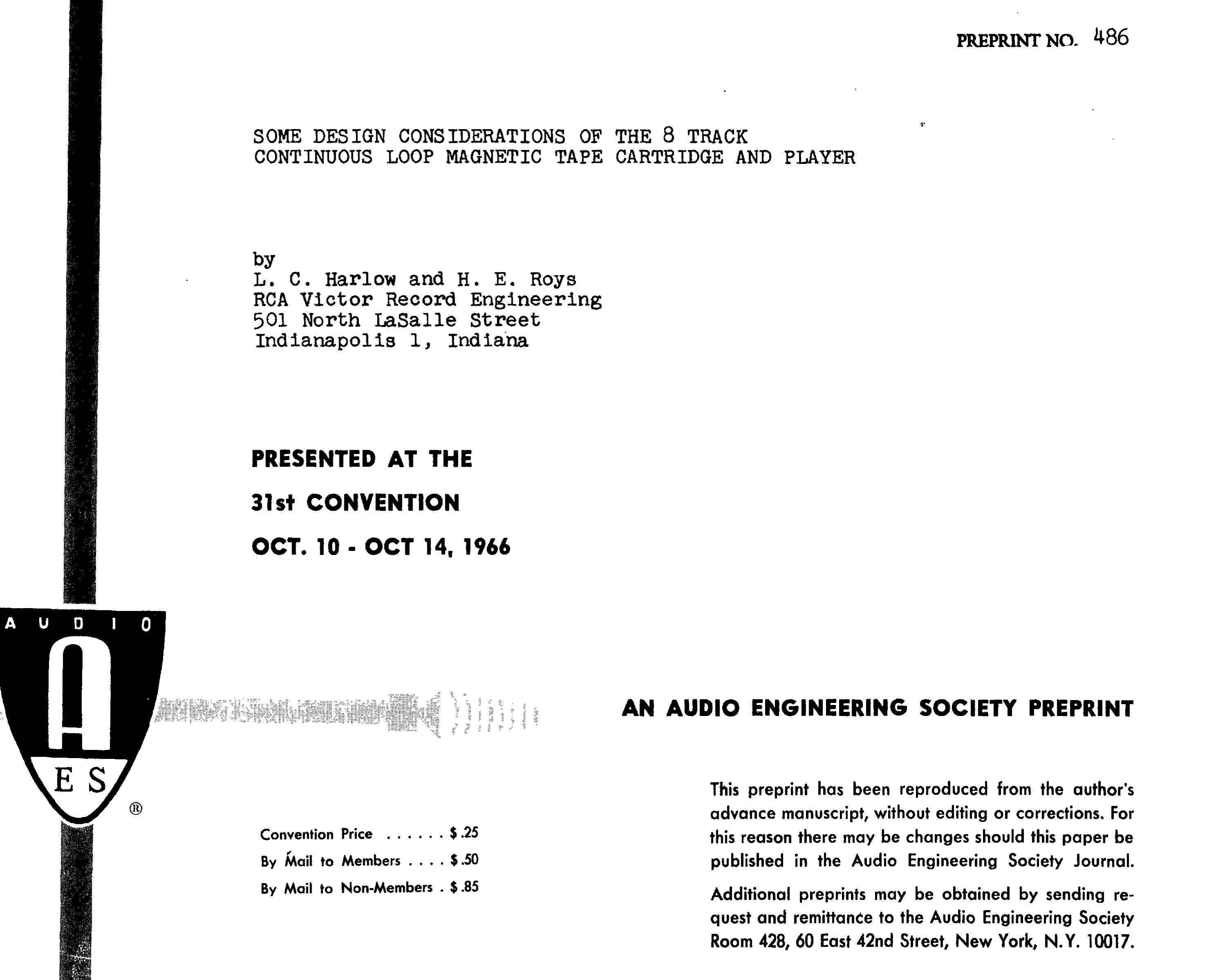 Aes E Library Some Design Considerations Of The 8 Track Continuous